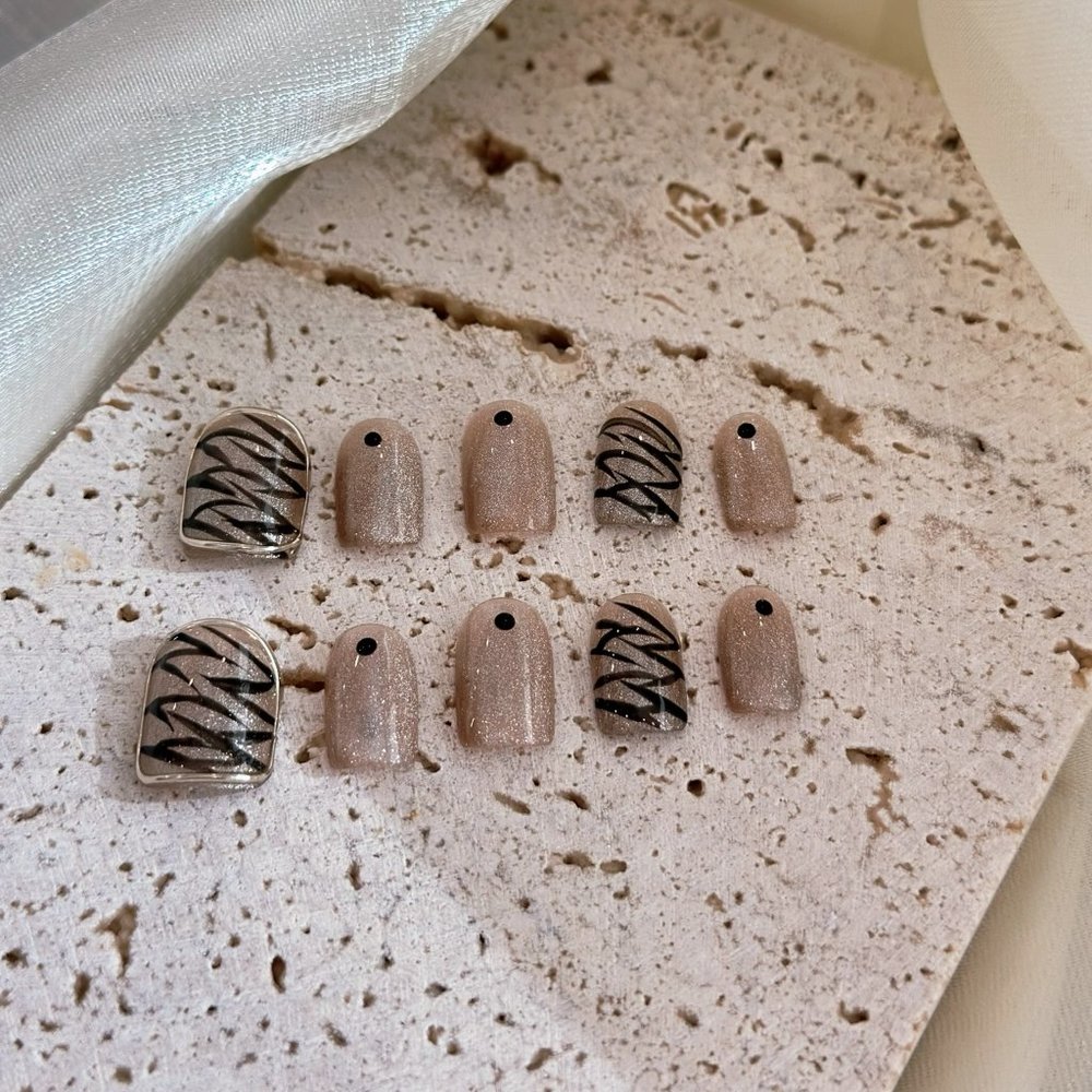 Espresso Etchings/Handmade Coffin Shape Press on Nails